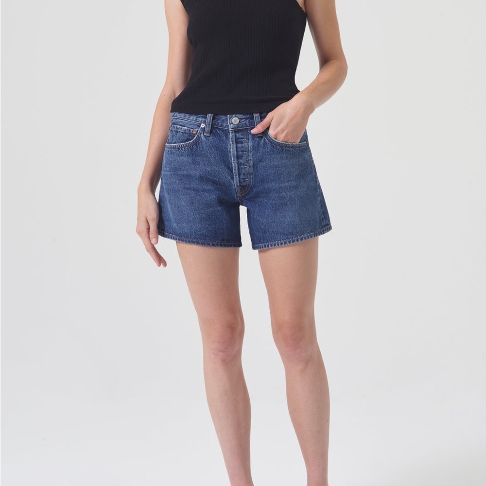 Agolde Parker Long short Dark Blue Denim Jean Shorts - Picture 2 of 5